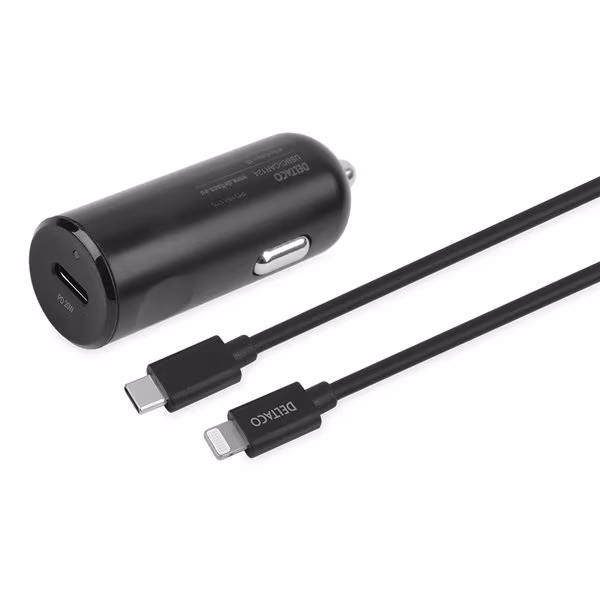 Deltaco USB Typ-C Billaddare 20W PD med USB Typ-C till lightningkabel