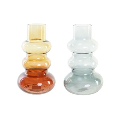 Vas DKD Home Decor Glas Brun Grön Ambra Modern (2 antal) (13 x 13 x 22 cm)