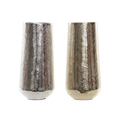 Vas DKD Home Decor Aluminium Modern Silvrig (2 pcs) (11 x 11 x 23.5 cm)