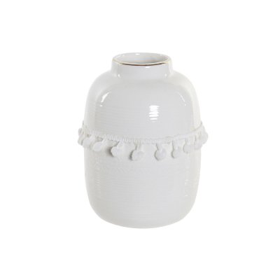 Vas DKD Home Decor Bomull Vit Stengods Tofs (10,3 x 10,3 x 14,5 cm)