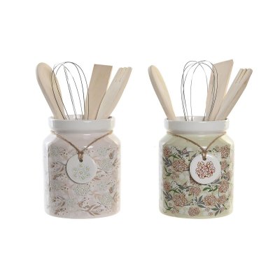 Köksredskapsset DKD Home Decor Rosa Virágok Dolomite Trä MDF (2 antal) (12 x 12 x 25 cm)
