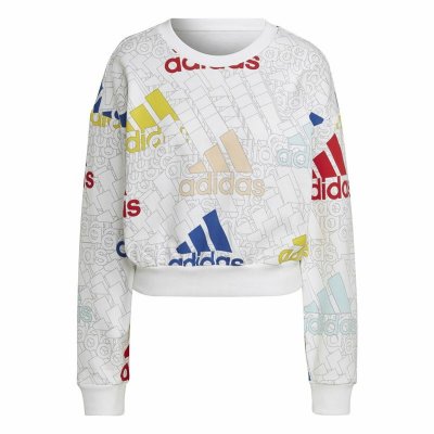 Tröja utan huva Dam Adidas Essentials Multi-Coloured Vit (Storlek: S)