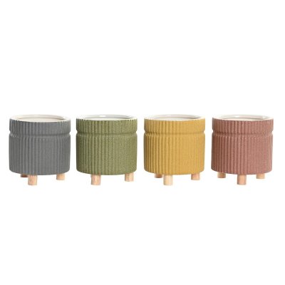 Kruka DKD Home Decor Ben Stengods 4 antal (13,5 x 13,5 x 14,5 cm)