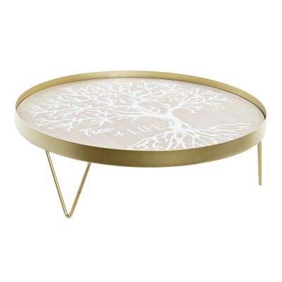 Bricka DKD Home Decor Naturell Gyllene Metall Vit Trä MDF (38,5 x 38,5 x 12 cm)
