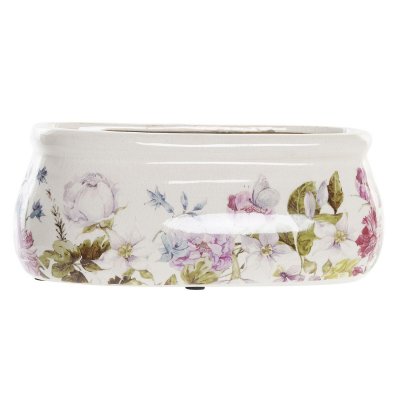 Kruka DKD Home Decor Vit Grön Rödbrun Virágok Stengods Shabby Chic (23 x 10 x 9 cm)