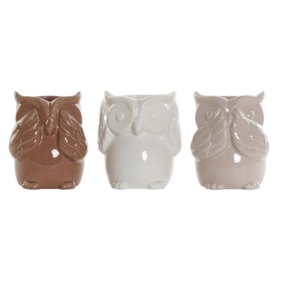 Vas DKD Home Decor Porslin Beige Uggla Brun Vit (9 x 8.5 x 12.2 cm) (3 pcs)