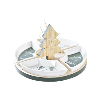 Snacksbricka DKD Home Decor Jul 5 Delar Träd Bambu Stengods (21,5 x 21,5 x 13 cm)