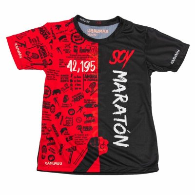 T-shirt med kortärm Herr Kamuabu Soy Maratón Svart Röd (Storlek: M)