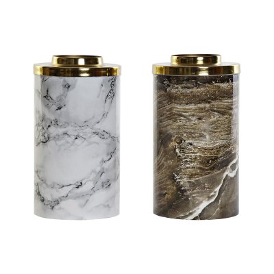 Vas DKD Home Decor Gyllene Brun Aluminium Vit Marmor (2 antal) (10 x 10 x 19 cm)