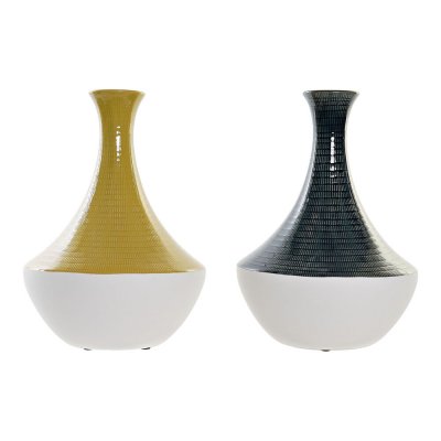 Vas DKD Home Decor Ockra Blå Vit Stengods Senap (2 antal) (22 x 22 x 31 cm) 