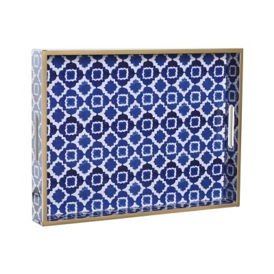 Bricka DKD Home Decor Mosaik Blå Trä MDF Medelhavs (40 x 30 x 5 cm)