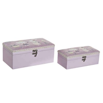 Uppsättning med Dekorativa Lådor DKD Home Decor Kanin Polyester (2 pcs)
