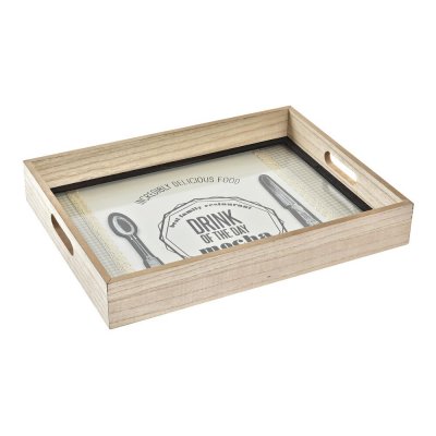 Bricka DKD Home Decor Naturell Glas Trä (40 x 30 x 6 cm)