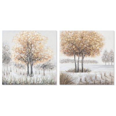 Tavla DKD Home Decor Träd Traditionell (80 x 3 x 80 cm) (2 antal)