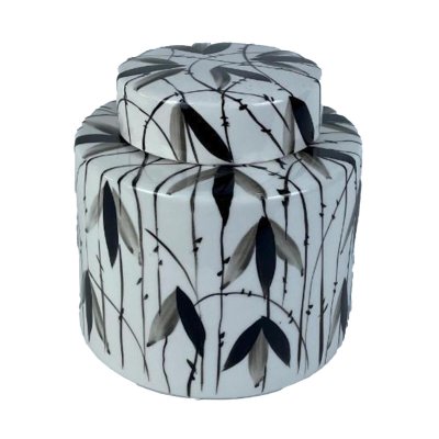 Keramikskål DKD Home Decor Porslin Svart Vit Orientalisk Löv av en växt (17 x 17 x 16 cm)