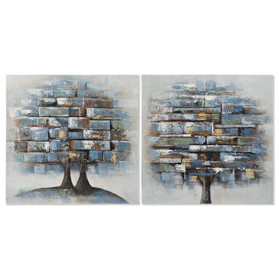 Tavla DKD Home Decor Kanvas Träd Modern (80 x 3 x 80 cm) (2 antal)