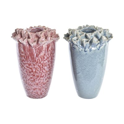 Vas DKD Home Decor Blomster Rosa Turkos Stengods Medelhavs (2 antal) (16 x 16 x 26 cm)