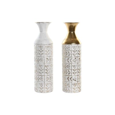 Vas DKD Home Decor Gyllene Metall Vit (15 x 15 x 51 cm) (2 antal)