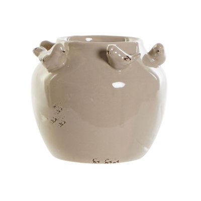 Vas DKD Home Decor Porslin Grå Beige Fåglar Shabby Chic (15 x 15 x 13,5 cm) (2 antal) 