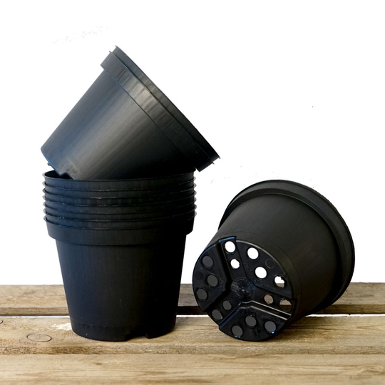 Plastkruka rund 12 cm, svart 10-pack
