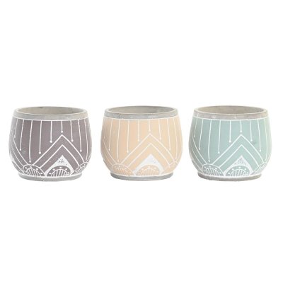 Kruka DKD Home Decor Brun Cement Grön Gul (16 x 16 x 13 cm) (3 antal)
