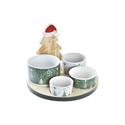 Snacksbricka DKD Home Decor Jul 5 Delar Träd Grön Bambu Stengods (22 x 22 x 15 cm)