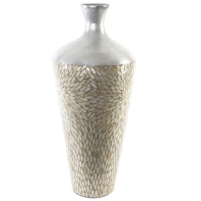 Vas DKD Home Decor Mosaik Silvrig Grå Pärlemor Bambu (30 x 30 x 70 cm)