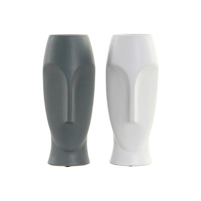 Vas DKD Home Decor Keramik Grå Vit (2 pcs) (13 x 13 x 34 cm)