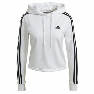 Tröja med huva Dam Adidas Essentials Cropped 3 Stripes Vit (Storlek: M)