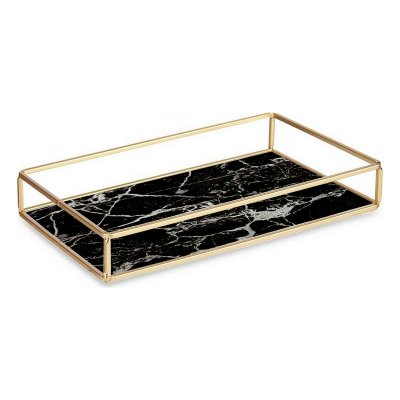 Bricka Marmor Svart Gyllene Metall Glas (25 x 4 x 15 cm)