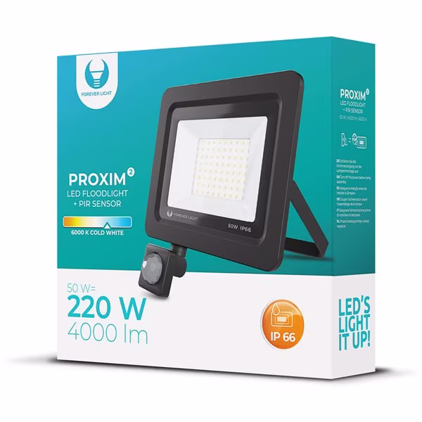Forever LED Strålkastare PIR IP66 50W 6000K