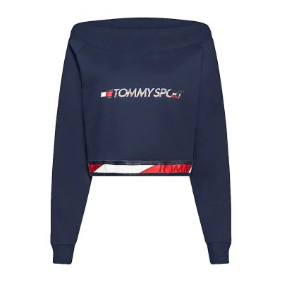 Tröja utan huva Dam Tommy Hilfiger Crop V Neck Mörkblå (Storlek: S)