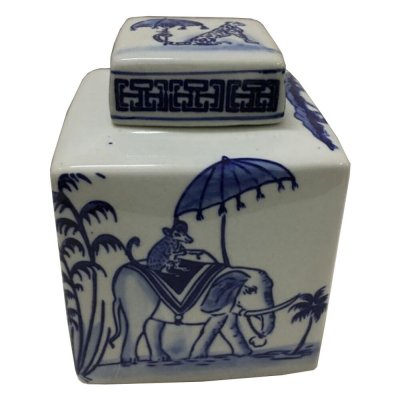 Vas DKD Home Decor Blå Vit Porslin Indier Elefant (17 x 17 x 22 cm)