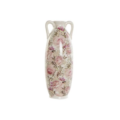 Vas DKD Home Decor Keramik Rosa Vit Shabby Chic (13 x 13 x 35 cm)