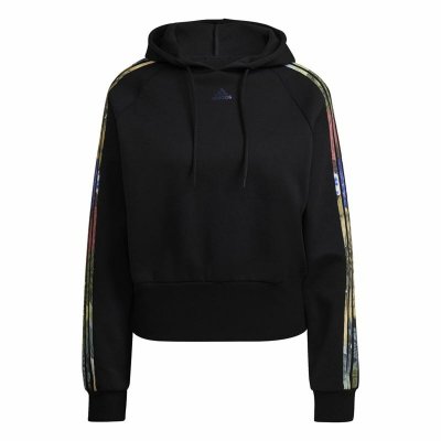 Tröja med huva Dam Adidas Allover Print Svart (Storlek: XL)