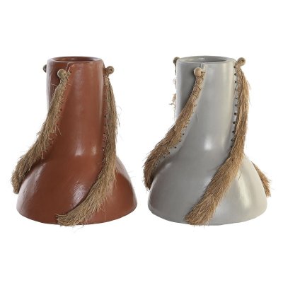 Vas DKD Home Decor Grå Terrakota n Bambu Fibrer (2 antal) (26 x 26 x 30 cm)