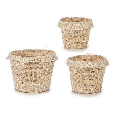 Kruka Beige Tyg Halm Naturligt brunt (3 pcs)