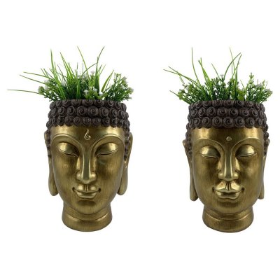 Kruka DKD Home Decor Grå Gyllene Buddha Harts Orientalisk (2 antal)