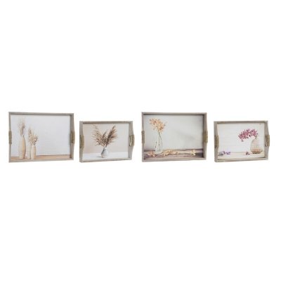 Uppsättning med Brickor DKD Home Decor Vas Gyllene MDF Multicolour (40 x 30 x 6 cm) (2 antal)