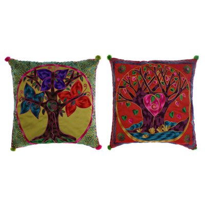 Kudde DKD Home Decor Röd Träd Polyester Aluminium Gul Multicolour Indier (40 x 7 x 40 cm) (2 antal)