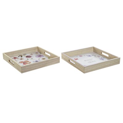 Bricka DKD Home Decor Bloom Trä MDF (2 pcs) (32 x 32 x 5 cm)