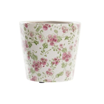 Kruka DKD Home Decor Vit Grön Rödbrun Virágok Stengods Shabby Chic (14 x 14 x 13 cm)
