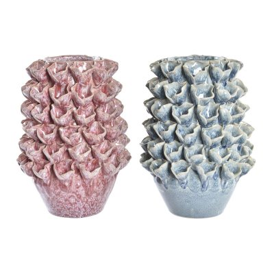 Vas DKD Home Decor Blomster Rosa Turkos Stengods Medelhavs (18 x 18 x 27 cm) (2 antal)
