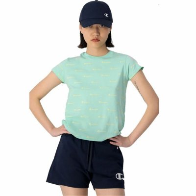 T-shirt med kortärm Dam Crewneck Champion Croptop Aquamarine (Storlek: L)
