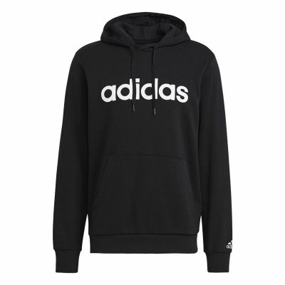 Tröja med huva Herr Adidas French Terry Linear Logo Svart (Storlek: S)