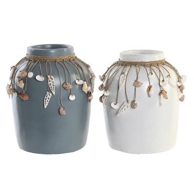 Vas DKD Home Decor Blå Vit Bambu Snäckor (2 antal) (20 x 20 x 26 cm)