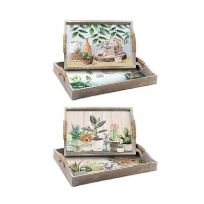 Uppsättning med Brickor DKD Home Decor Trä MDF (2 Delar) (40 x 30 x 6 cm) (2 antal)