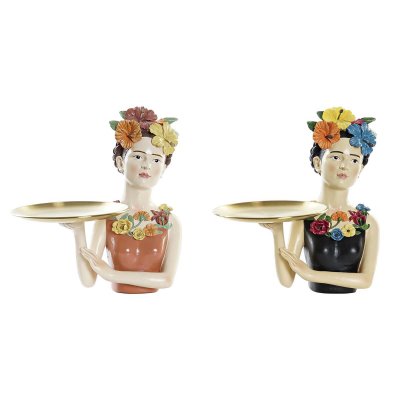 Prydnadsfigur DKD Home Decor Bricka Röd Svart Metall Harts Frida (2 antal) (25 x 17 x 27 cm)