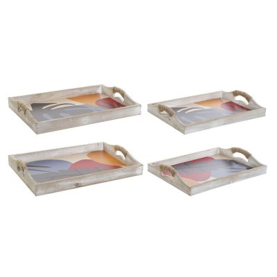 Bricka DKD Home Decor Snöre Trä MDF (40.5 x 30 x 6 cm) (34.5 x 24 x 5.5 cm) (2 pcs)
