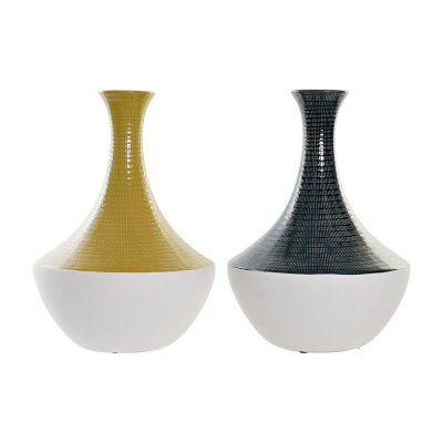 Vas DKD Home Decor Ockra Blå Vit Stengods Senap (24 x 24 x 38 cm) (2 antal) 